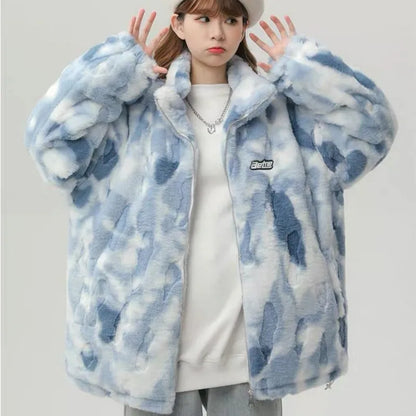 Tie-dyed Plush Cotton Jacket For Winter